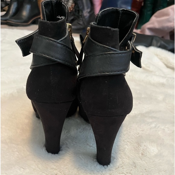 Black Suede Peep Toe Booties - Picture 3 of 5